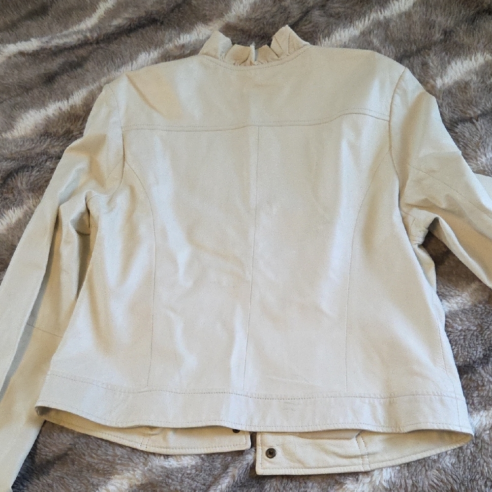 Paul & Joe Women's Light Beige Leather Jacket W/Rufflle - Picture 7 of 7